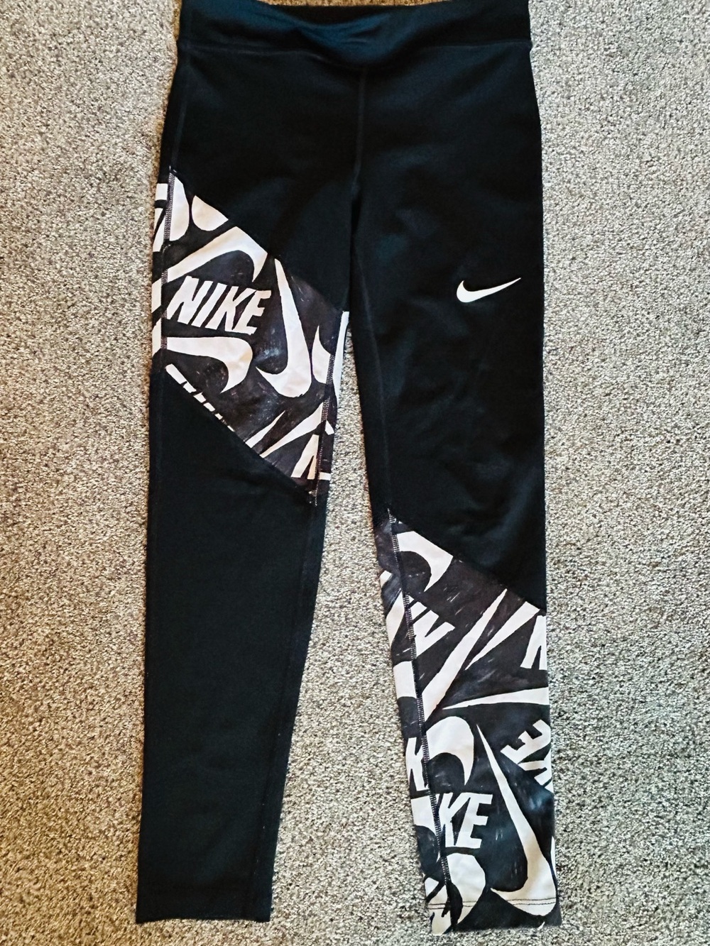 Nike Black & White Logo Panel Girls' Leggings
